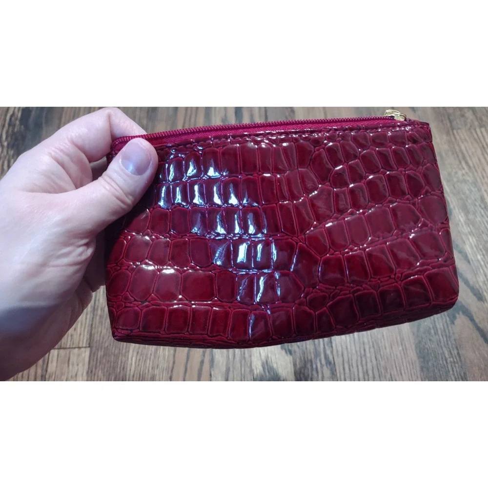 Estee Lauder Red Croc Embossed Cosmetic Bag Set - 2 Piece Makeup Pouch GWP